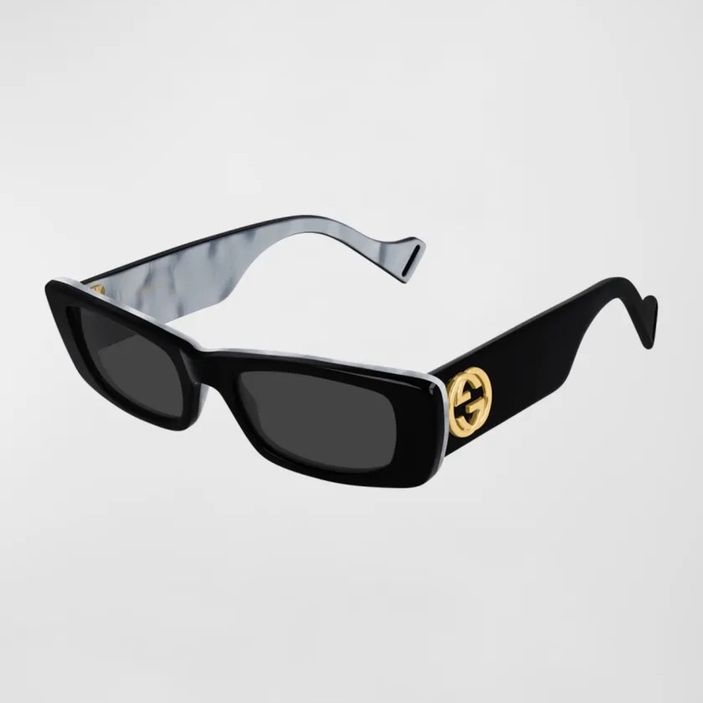 Gucci Monochromatic Rectangle Sunglasses w/ Interlocking G Temples